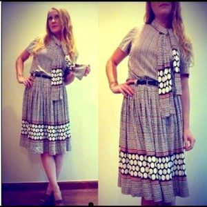 vtg 1960s polka dot ascot tie dress pussy bow mod